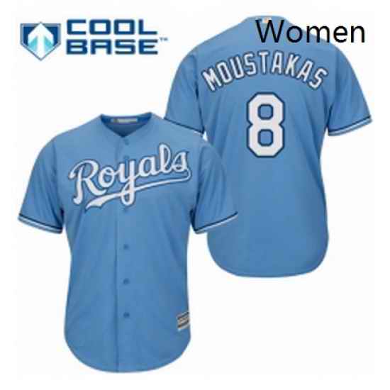 Womens Majestic Kansas City Royals 8 Mike Moustakas Replica Light Blue Alternate 1 Cool Base MLB Jersey